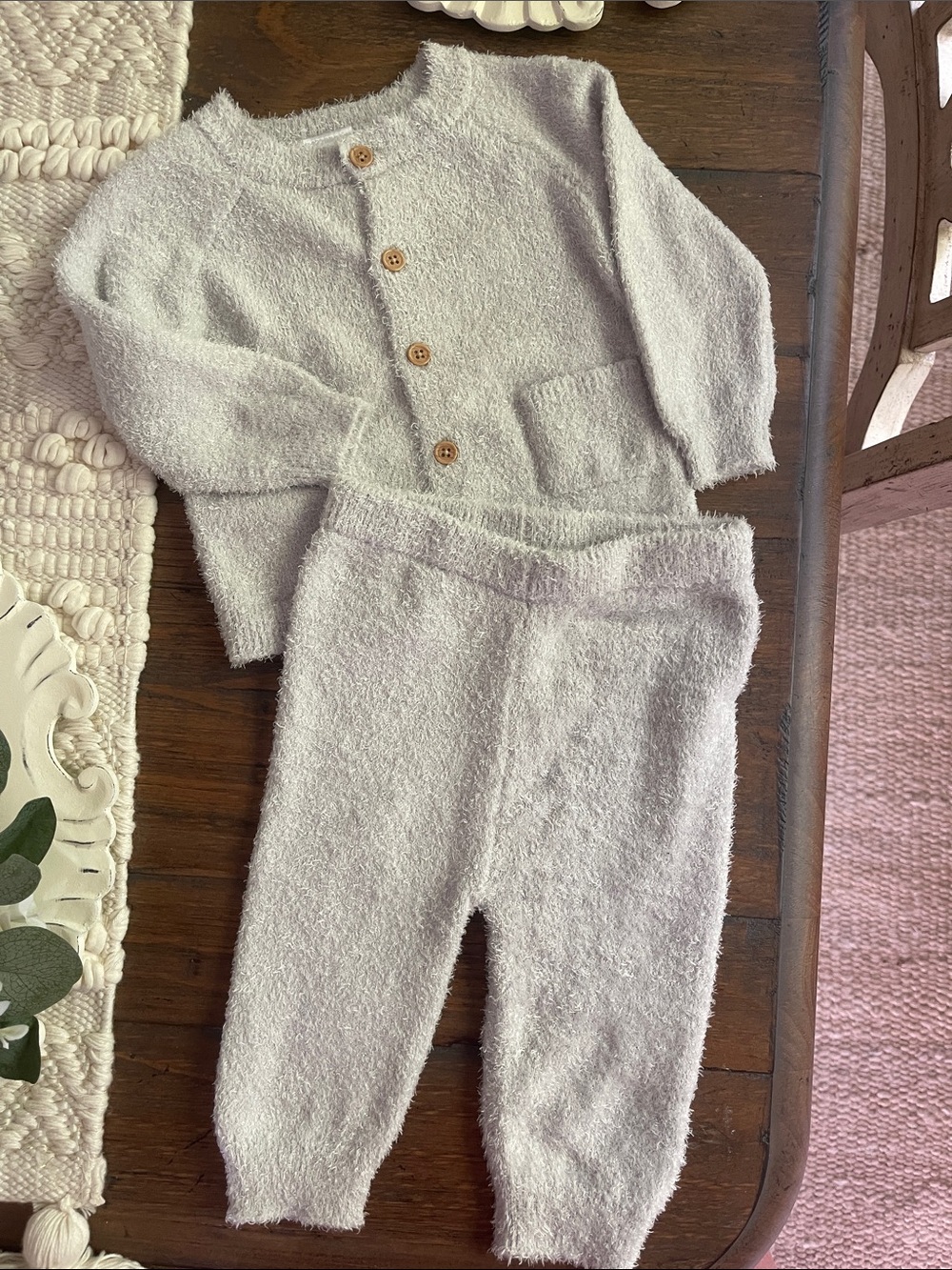 Cozy Kids Knit Cardigan & Pants Set in Light Gray
